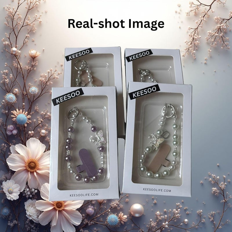 KEESOO Store Korean-Style Pearl Butterfly Phone Charm - Luxe Hands-Free Elegance, Universally Compatible with iPhone & Android, Radiating Timeless Charm, Light Green - Image 4